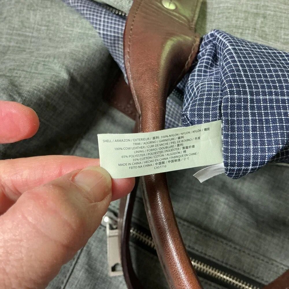 Jack Spade Tech Oxford Wing Gray Nylon Brown Leather Overnight Travel Duffel Bag